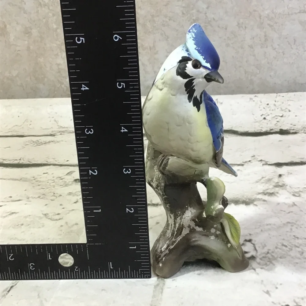 Ceramic Blue Jay Figurine On‎ Tree Branch Collectible Home Decor